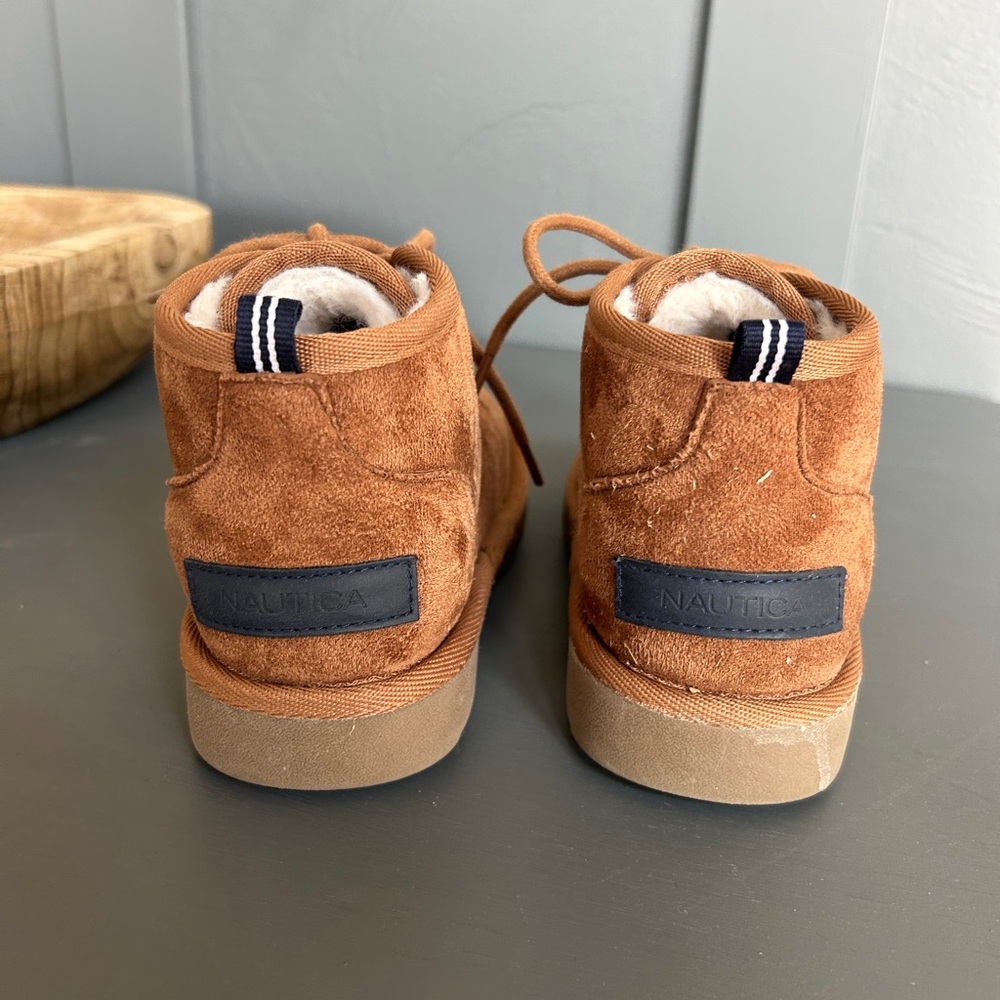Nautica Kids Suede Lace-Up Boots with Sherpa Lining - Brown - Picture 3 of 5